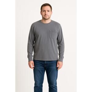 Hanes ComfortWash Men’s Large Long Sleeve Pocket T-Shirt Gray Cotton